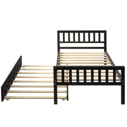 Twin Bed with Trundle, Platform Bed Frame with Headboard and Footboard, for Bedroom Small Living Space,No Box Spring Needed,Espresso