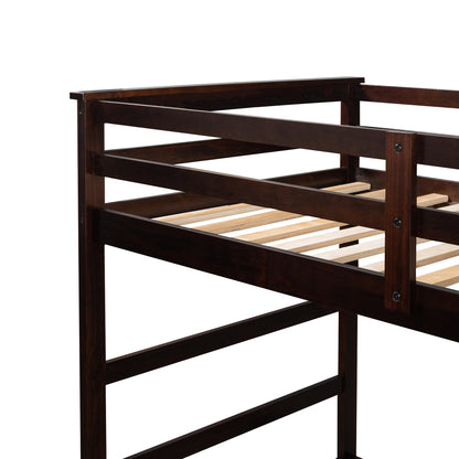 Solid Wood Bunk Bed , Hardwood Twin Over Twin Bunk Bed with Trundle and Staircase, Natural Espresso Finish (OLD SKU: LP000068AAP)