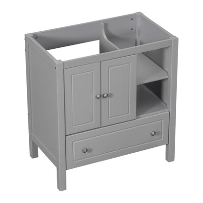30" Bathroom Vanity Base Only, Solid Wood Frame, Bathroom Storage Cabinet with Doors and Drawers, Grey