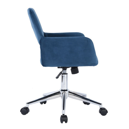 Velvet Upholstered Adjustable Swivel Office Chair, BLUE