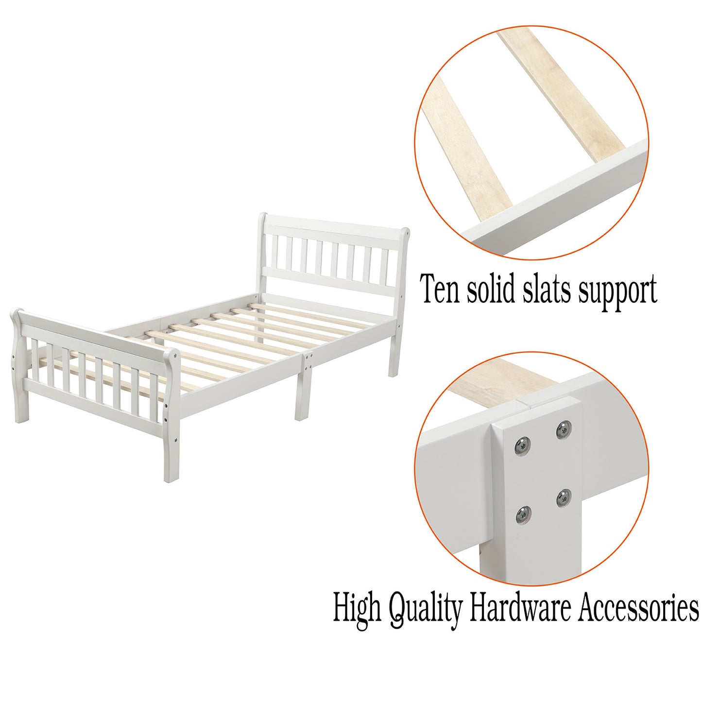 Wood Platform Bed Twin Bed Frame Panel Bed Mattress Foundation Sleigh Bed with Headboard/Footboard/Wood Slat Support