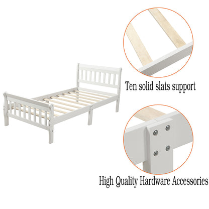 Wood Platform Bed Twin Bed Frame Panel Bed Mattress Foundation Sleigh Bed with Headboard/Footboard/Wood Slat Support