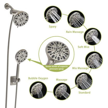 Multi Function Dual Shower Head - Shower System with 4.7" Rain Showerhead, 7-Function Hand Shower, Brushed Nickel