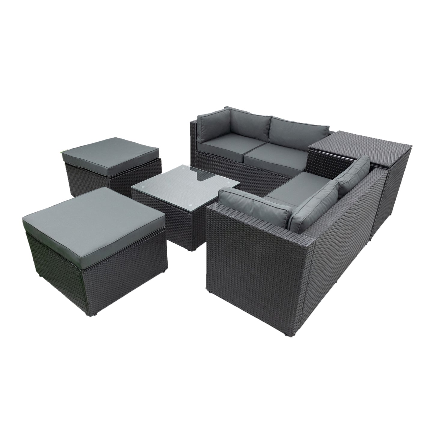 6 Piece Patio Rattan Wicker Outdoor Furniture Conversation Sofa Set with Storage Box Removeable Cushions and Temper glass TableTop