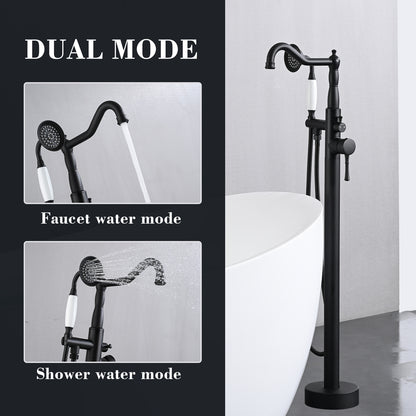 Freestanding Bathtub Faucet with Hand Shower Hand in Matte Black