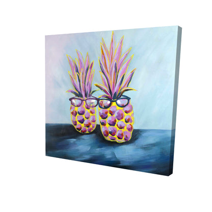 Funny pineapples with sunglasses - 32x32 Print on canvas