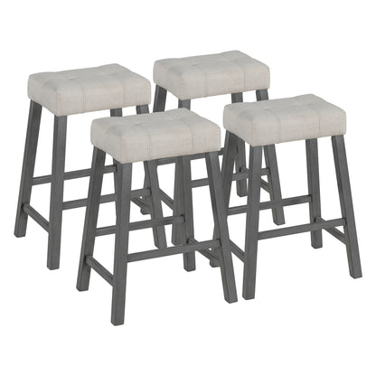 TREXM 5-Piece Dining Table Set, Counter Height Dining Furniture with a Rustic Table and 4 Upholstered Stools for Kitchen, Dining Room (Gray)