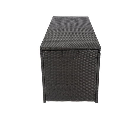 Outdoor Storage Box, 113 Gallon Wicker Patio Deck Boxes with Lid, Outdoor Cushion Storage Container Bin Chest for Kids Toys, Pillows, Towel Black