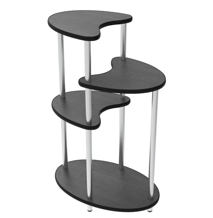 Simple four-layer flower stand, black wooden board and steel frame, suitable for balcony, living room, hall, bedroom, study