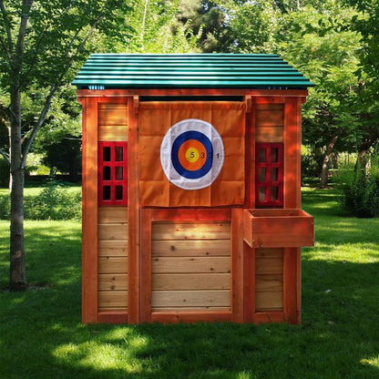 Eco-friendly Outdoor Wooden 4-in-1 Game House for kids garden playhouse with different games on every surface,Solid wood,61.4"Lx45.98“Wx64.17H