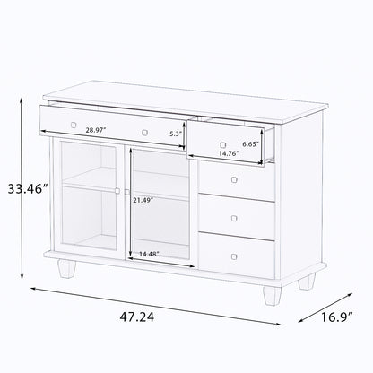 Super White Changhong Glass 5 Drawer 2 Door Cabinet-White