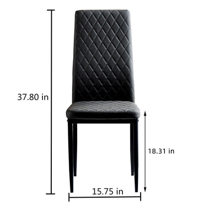 Black modern minimalist dining chair fireproof leather sprayed metal pipe diamond grid pattern restaurant home conference chair set of 4