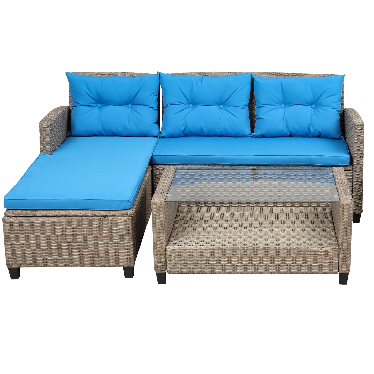 U_STYLE Living room,Outdoor, Patio Furniture Sets, 4 Piece Conversation Set Wicker Ratten Sectional Sofa with Seat Cushions