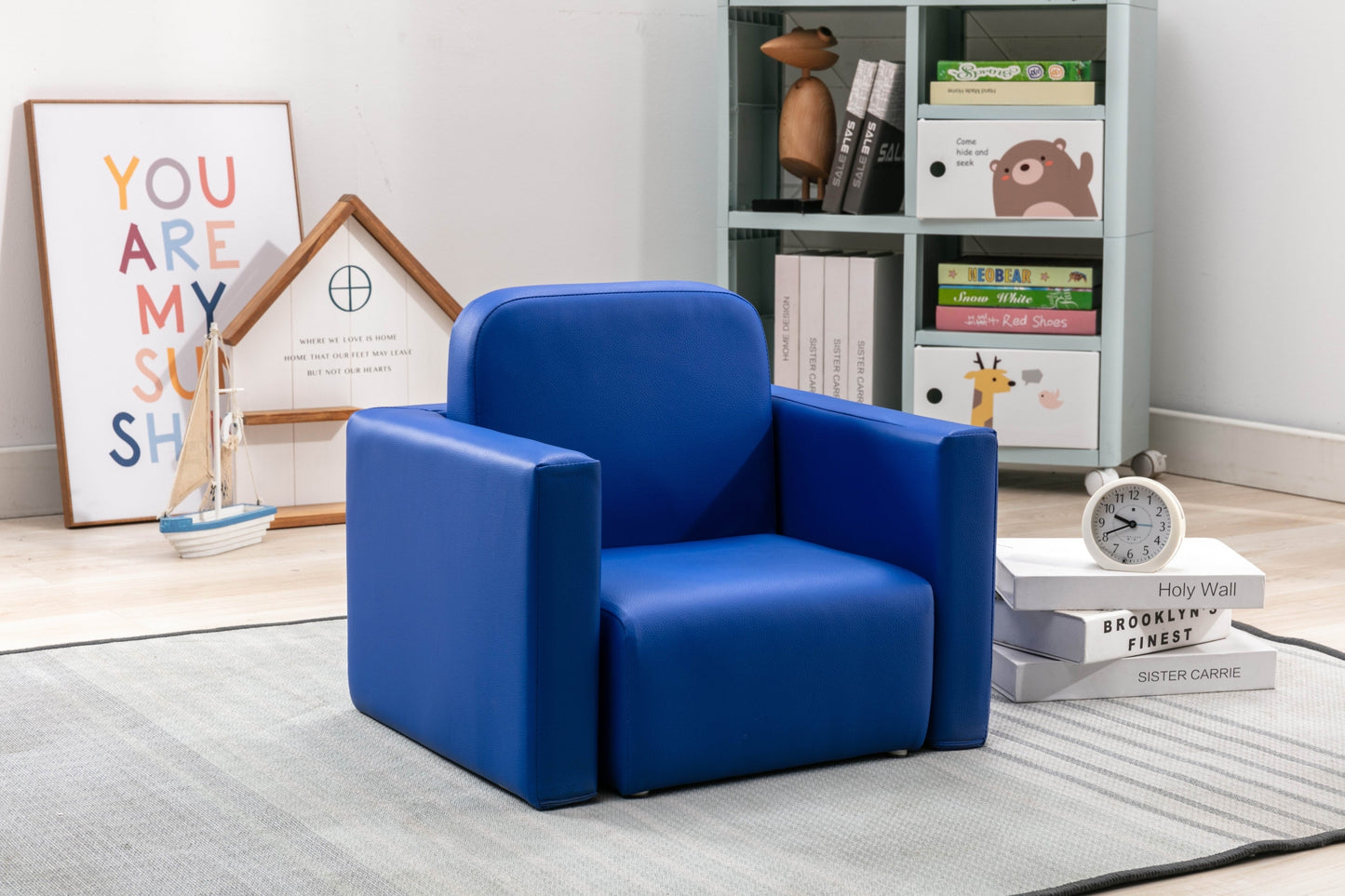 Blue Color 1pc Convertible Armchair/Table for Kids