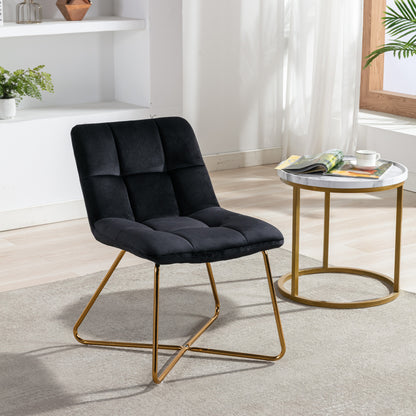 HengMing Velvet Accent Chair Retro Leisure Lounge Chair Mid Century Modern Chair Vanity Chair for Living Room Bedroom with Gold Metal Legs Salmon Black 1 PCS