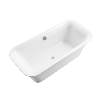 59"L x 31.5"W Acrylic Art Freestanding Alone White Soaking Bathtub with Brushed Nickel Overflow and Pop-up Drain