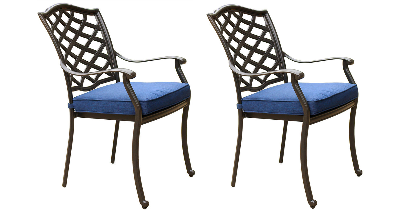 Outdoor Patio Aluminum Dining Arm Chair With Cushion, Set of 2, Navy Blue