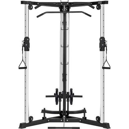 Cable Crossover Machine Station Olympic Squat Cage Fitness Power Rack with LAT Pulldown and Low Row, Multi-Grip Pull Up Bar for Home Gym