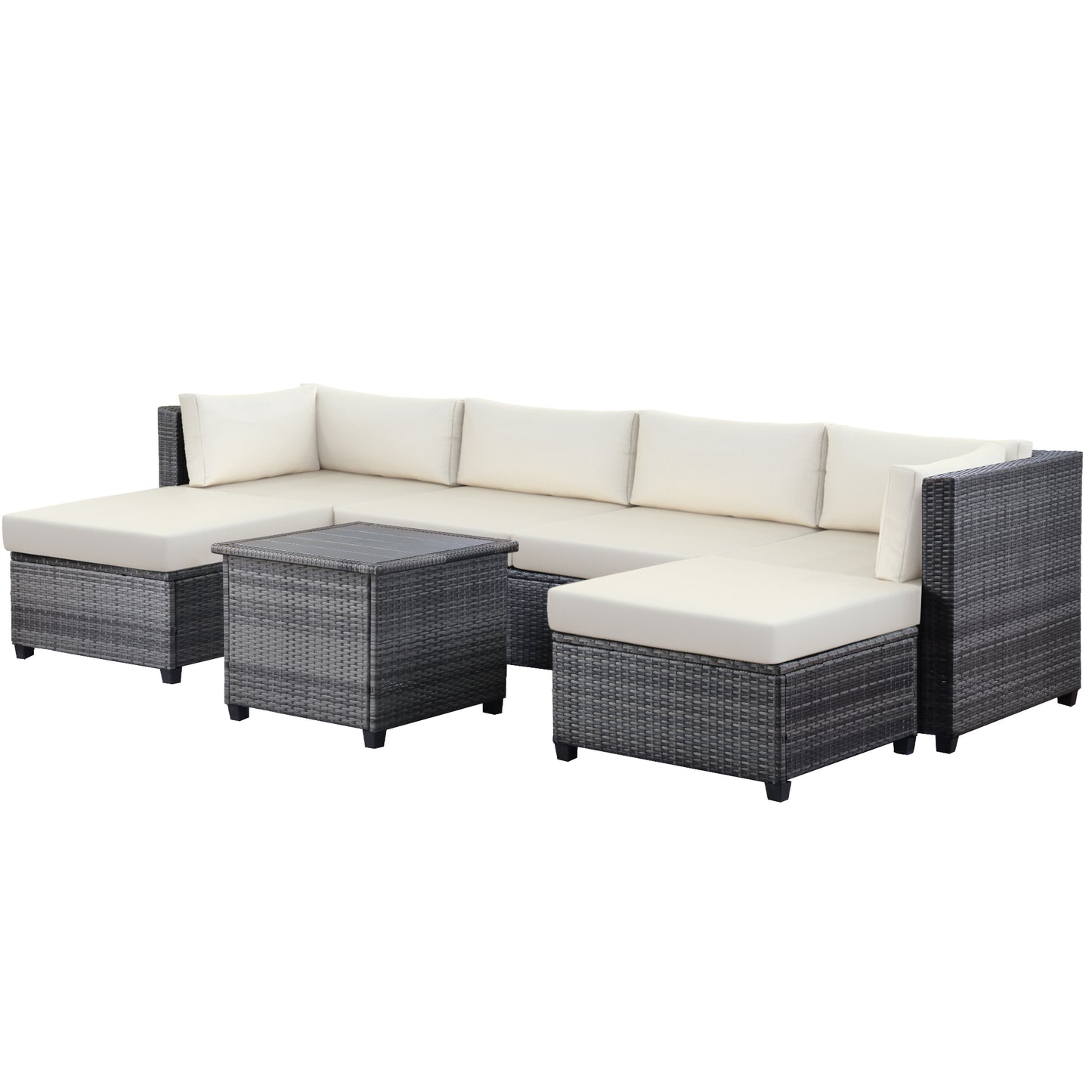 U_Style 7 Piece Rattan Sectional Seating Group with Cushions, Outdoor Ratten Sofa NEW!