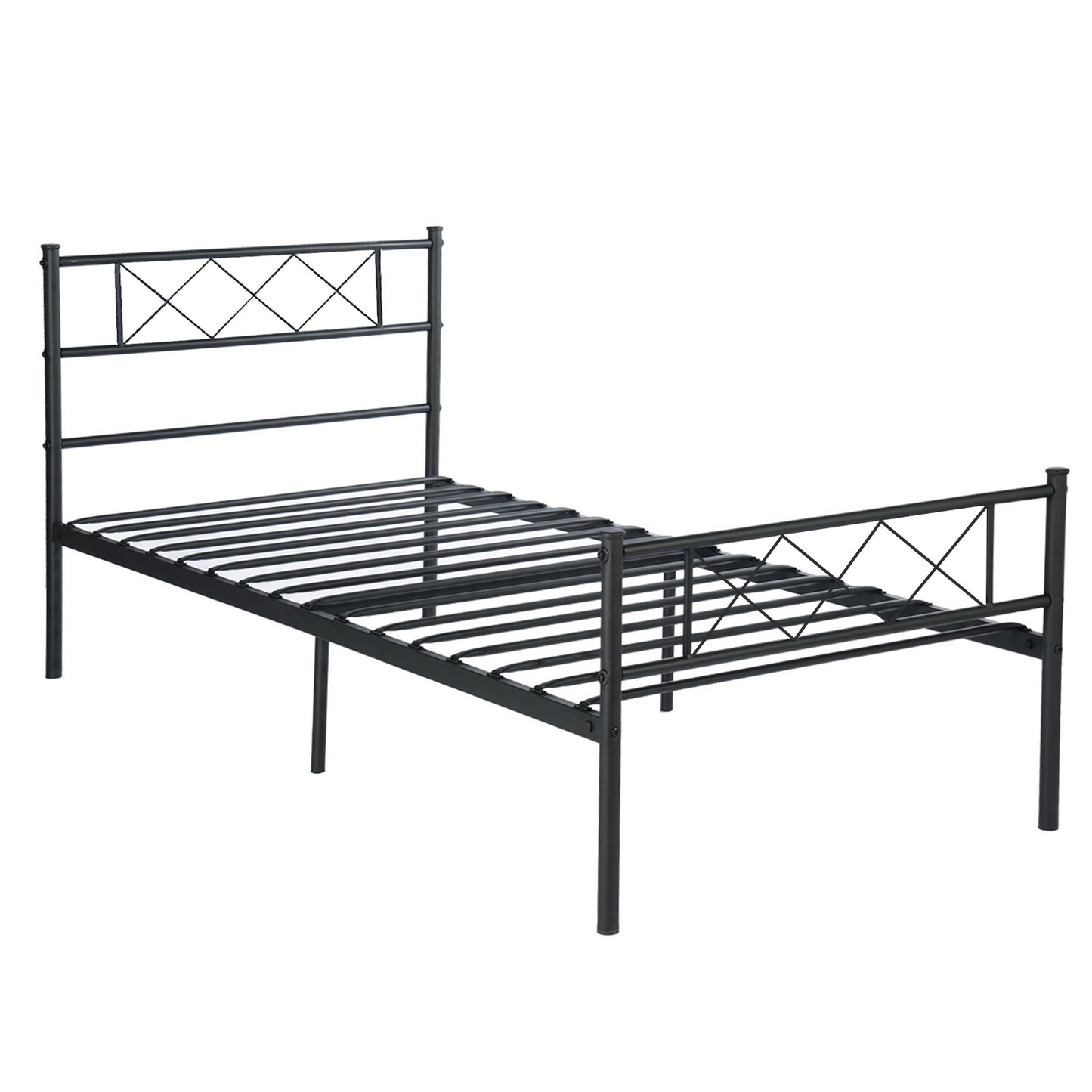 LT twin size single metal bed frame in black color for adult and children used in bedroom or dormitory with large storage space under the bed