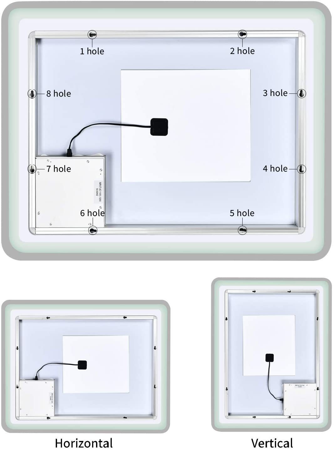 Simple Deluxe 36 x 28 Inch Large Wall Anti-Fog Dimmable LED Bathroom Vanity Makeup Mirror with White/Warm Light（Horizontal/Vertical）, Transparent