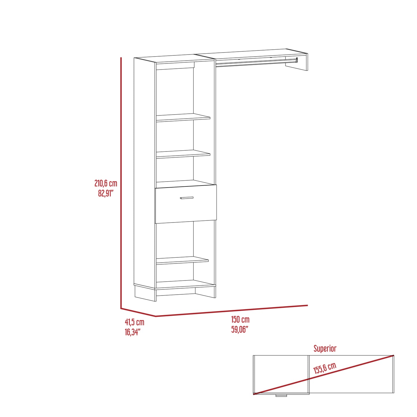 Lenox 1-Drawer 4-Shelf Closet System Black Wengue