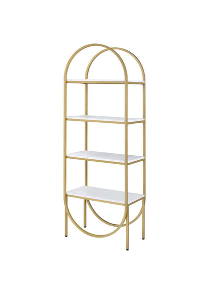 ACME Lightmane Bookshelf, White High Gloss & Gold 92662