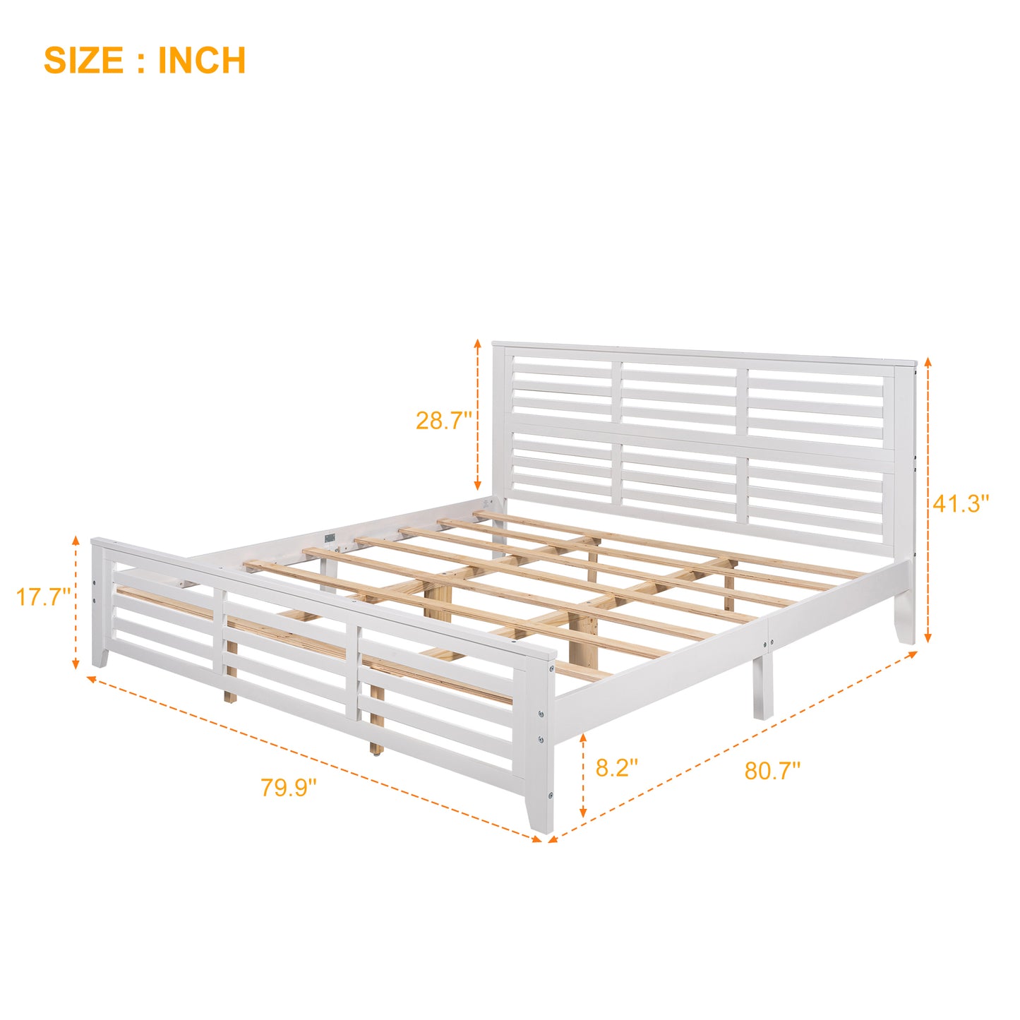 Platform bed with horizontal strip hollow shape, King size, white （New）