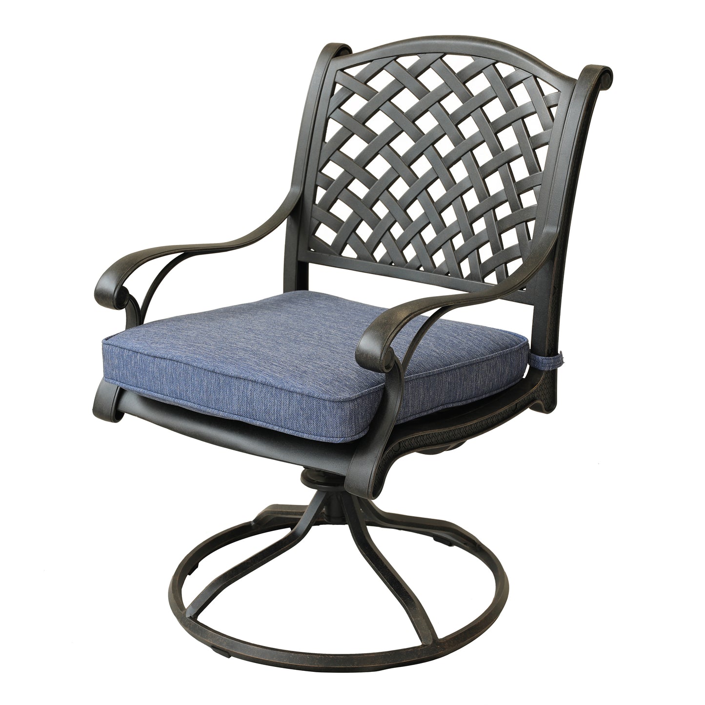 Patio Outdoor Dining Swivel Rocker Chairs With Cushion, Set of 2, Navy Blue