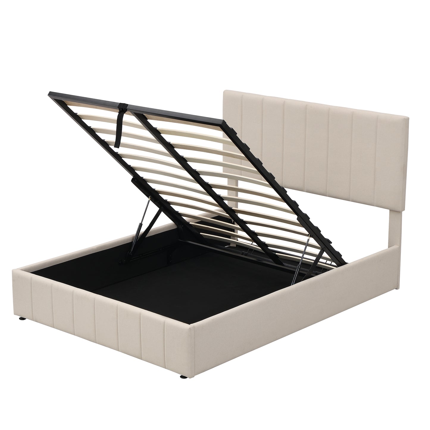 Full size Upholstered Platform bed with a Hydraulic Storage System - Beige