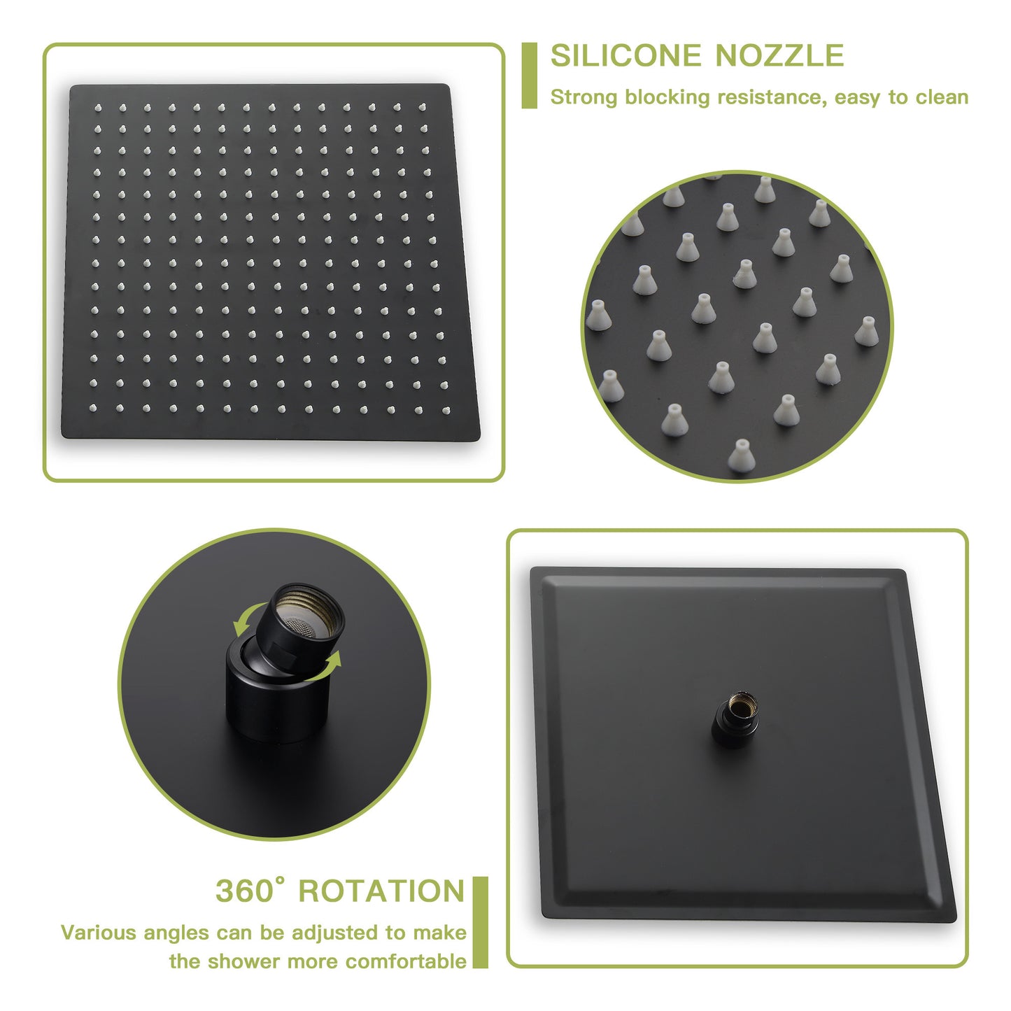 Shower set - 12 inch square shower set,  Dual Shower Heads, simple classic shape, Matte Black