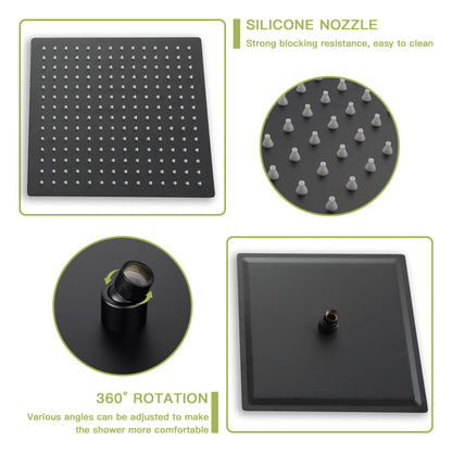 Shower set - 12 inch square shower set,  Dual Shower Heads, simple classic shape, Matte Black