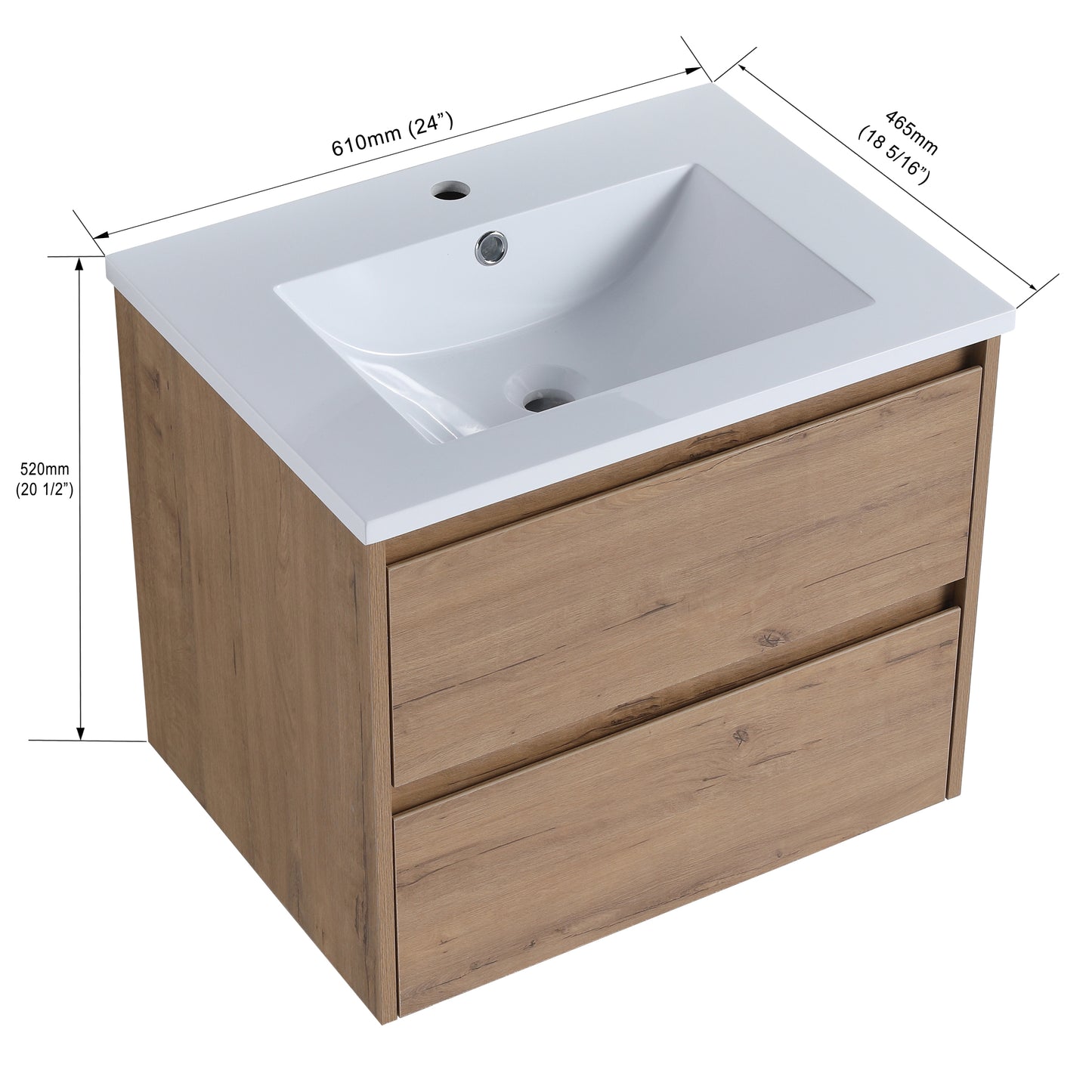 Bathroom Vanity with Ceramic Sink and 2/3 Soft Close drawers, 24x18