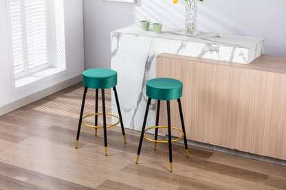 Counter Height Bar Stools Set of 2, Velvet Kitchen Stools Upholstered Dining Chair Stools 24 Inches Height with Golden Footrest for Kitchen Island Coffee Shop Bar Home Balcony,