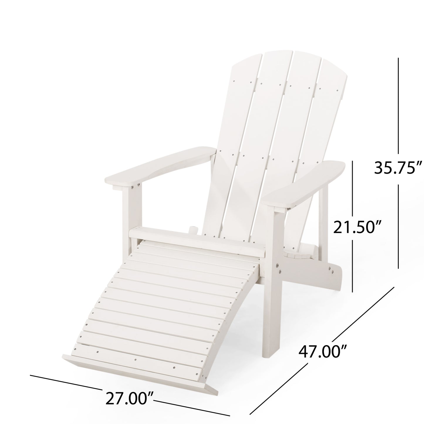 Outdoor Classic White Solid Wood Adirondack Chair Retractable Foldable （Set of 1）