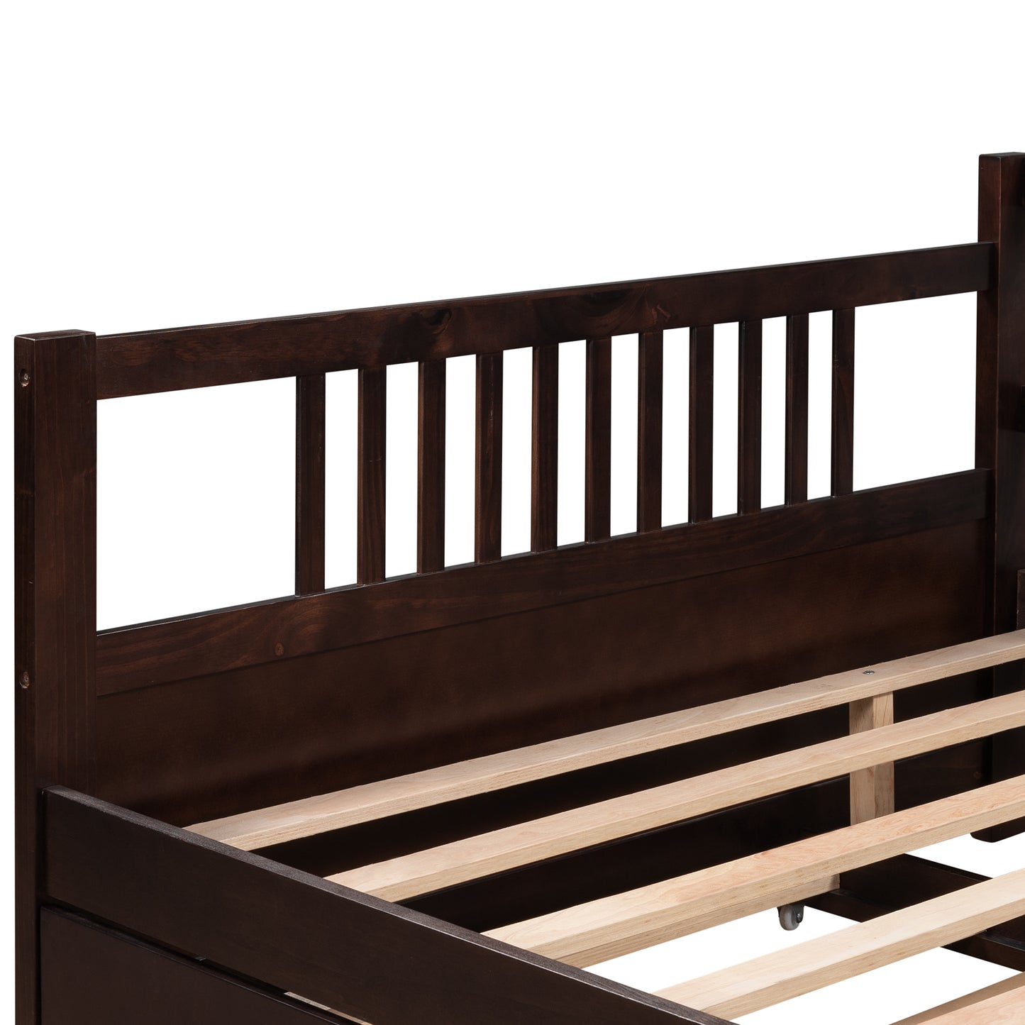 Full Size Daybed Wood Bed with Twin Size Trundle,Espresso