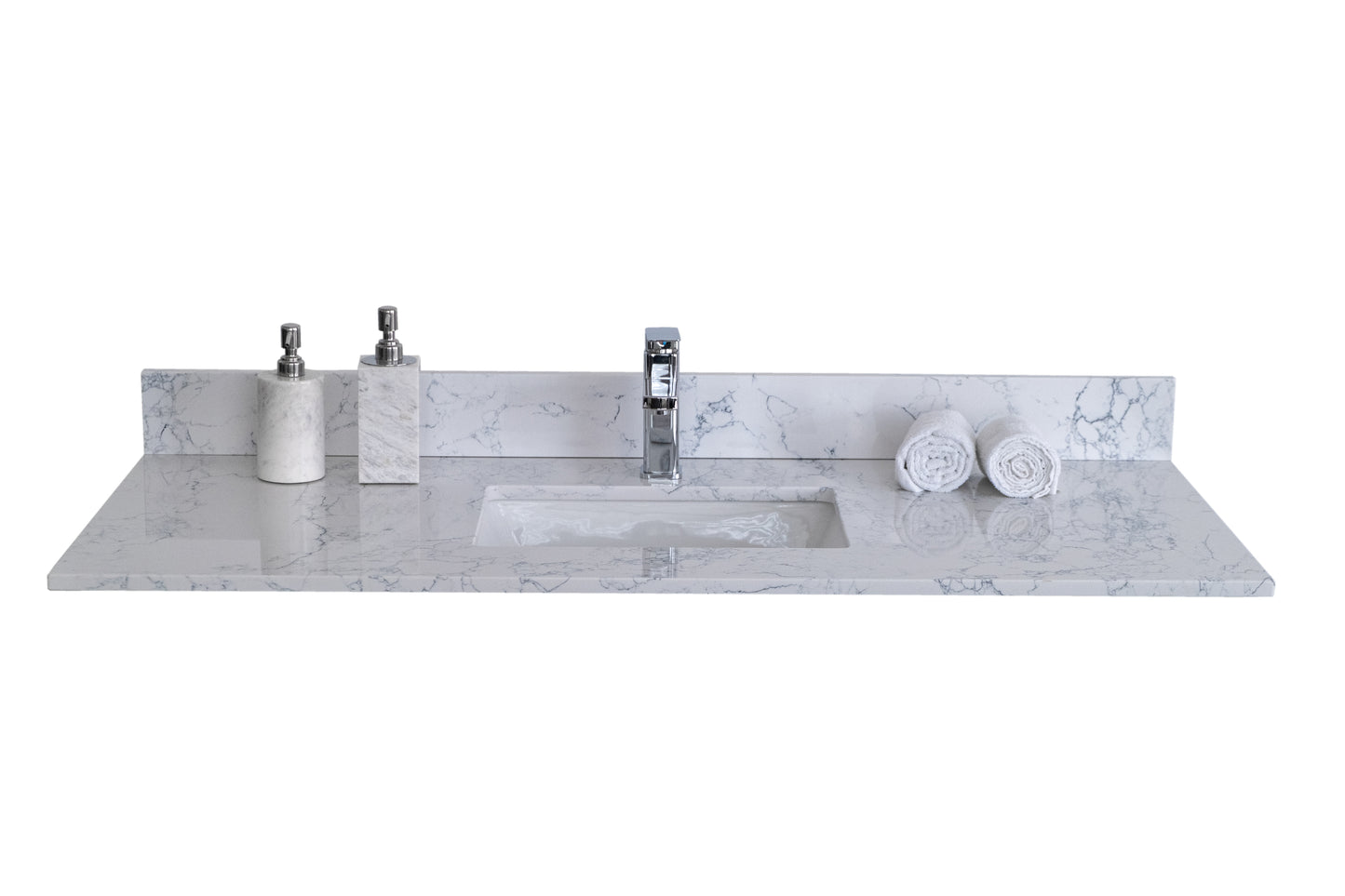 Montary 31"x 22" bathroom stone vanity top Carrara  jade engineered marble color with undermount ceramic sink and single faucet hole with backsplash