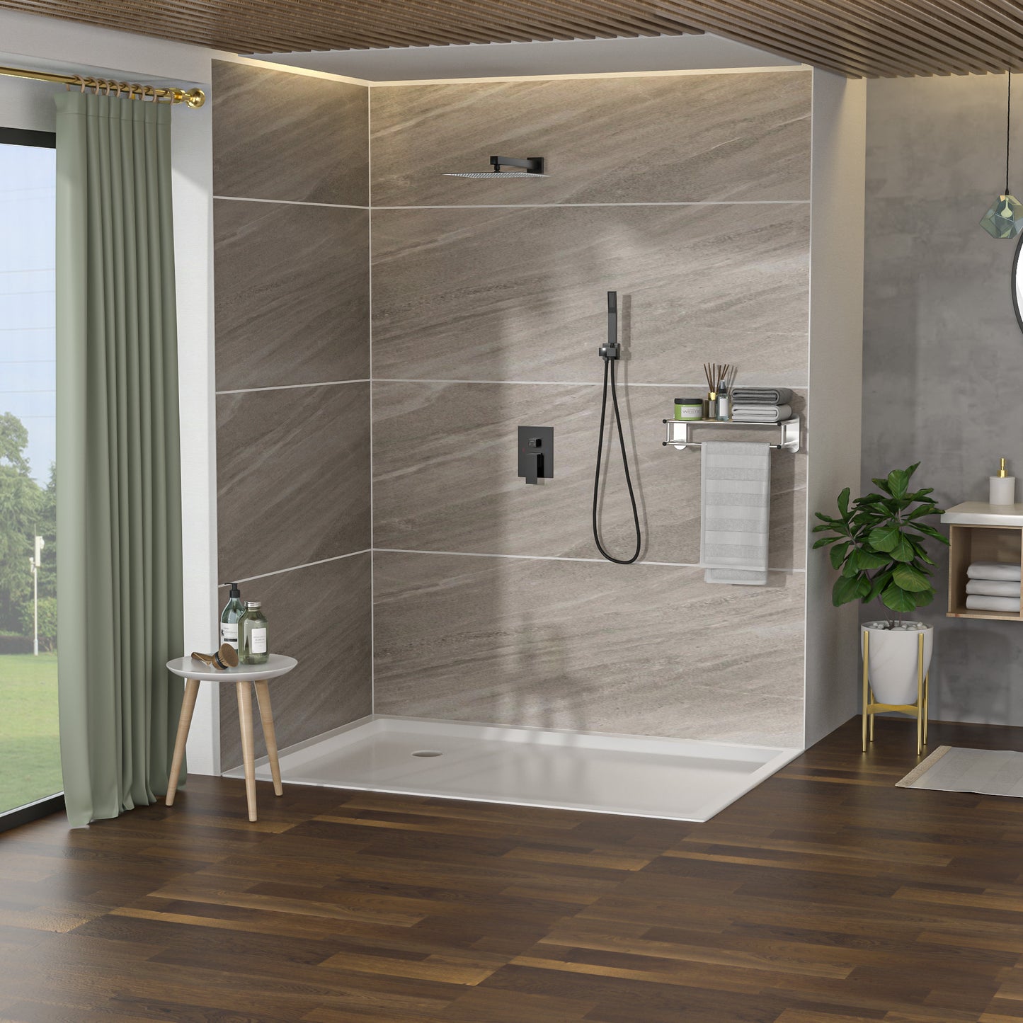 Shower set - 10 inch square shower set, Dual Shower Heads, simple classic shape, Matte Black