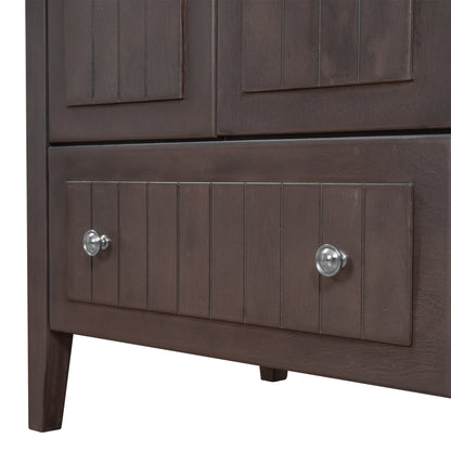 [VIDEO] 36" Bathroom Vanity with Ceramic Basin, Bathroom Storage Cabinet with Two Doors and Drawers, Solid Frame, Metal Handles, Brown