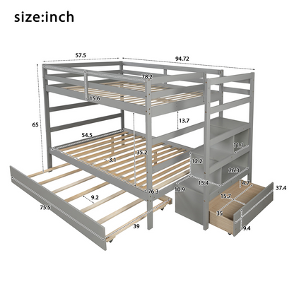 Full over Full Bunk Bed with Twin Size Trundle (Gray)(OLD SKU :LP000033AAE)