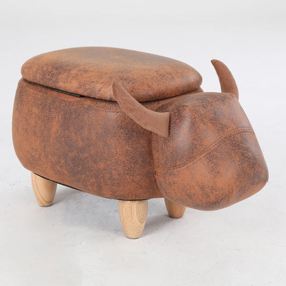 Decorative animal storage stool for kids, ottoman bedroom furniture, brown kids footstool, cartoon chair for home with solid wood legs, decorative footstool for office, bedroom, living room