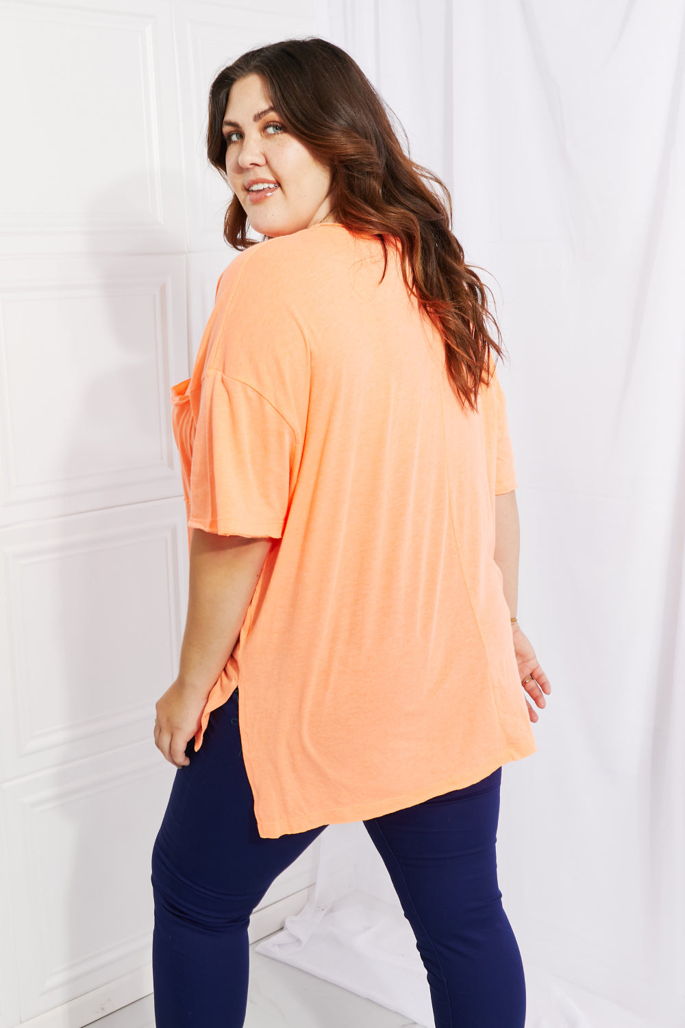 Zenana Neon Lights Full Size Raw Edge Pocket Tee