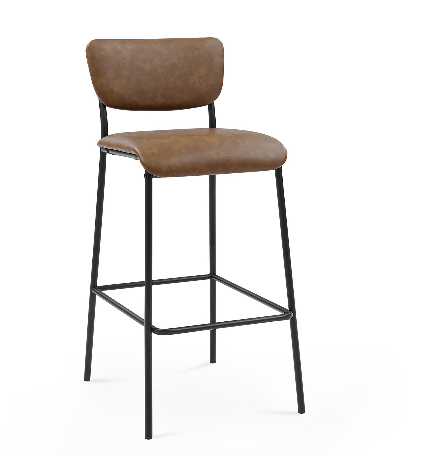 Pu Faux Leather Bar Stools Set of 2, Pub Barstools with Back and Footrest, Brown (18.25"x20“x38.5”）