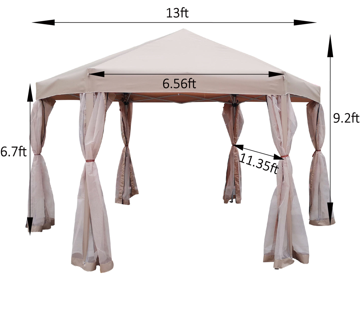 13 Ft. W x 13 Ft. D x 9.2ft Pop-Up Gazebo Tent Outdoor Canopy Hexagonal Canopies Gazebos & Pergolas 6 Sided for Patio Garden Backyard Sun Shelter BBQ Garden Events with Strong Steel Frame Storage Bag