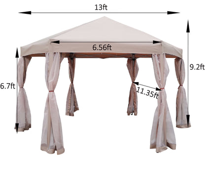 13 Ft. W x 13 Ft. D x 9.2ft Pop-Up Gazebo Tent Outdoor Canopy Hexagonal Canopies Gazebos & Pergolas 6 Sided for Patio Garden Backyard Sun Shelter BBQ Garden Events with Strong Steel Frame Storage Bag