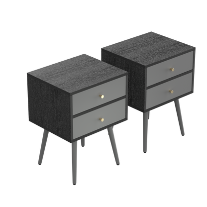 Modern Bedside Tables Set of 2,Nightstand with Storage Drawer -Chic  Simple Assembly End Side Table,Sofa Table,for bedroom/living room/office (2pcs,dark grey)