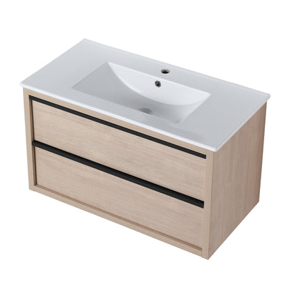 36" Bathroom Vanity with 2/3 Soft Close drawers,  White ceramic basin(BVA02536PLO-F-BL9090B)