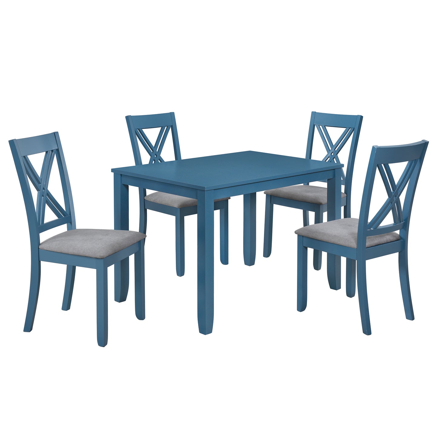 TOPMAX Rustic Minimalist Wood 5-Piece Dining Table Set with 4 X-Back Chairs for Small Places, Blue