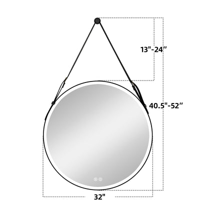 Bathroom LED Mirror 32 Inch Round Bathroom Mirror with Lights Smart 3 Lights Dimmable Illuminated Bathroom Mirror Wall Mounted Large LED Mirror Anti-Fog Lighted Vanity Mirror