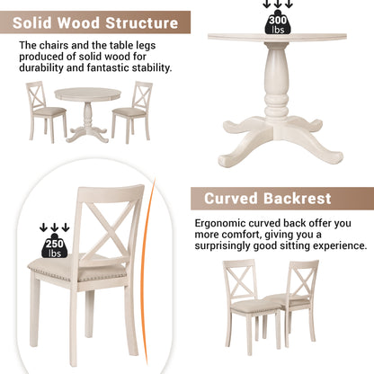 Modern Dining Table Set for 4,Round Table and 4 Kitchen Room Chairs,5 Piece Kitchen Table Set for Dining Room,Dinette,Breakfast Nook,Antique White